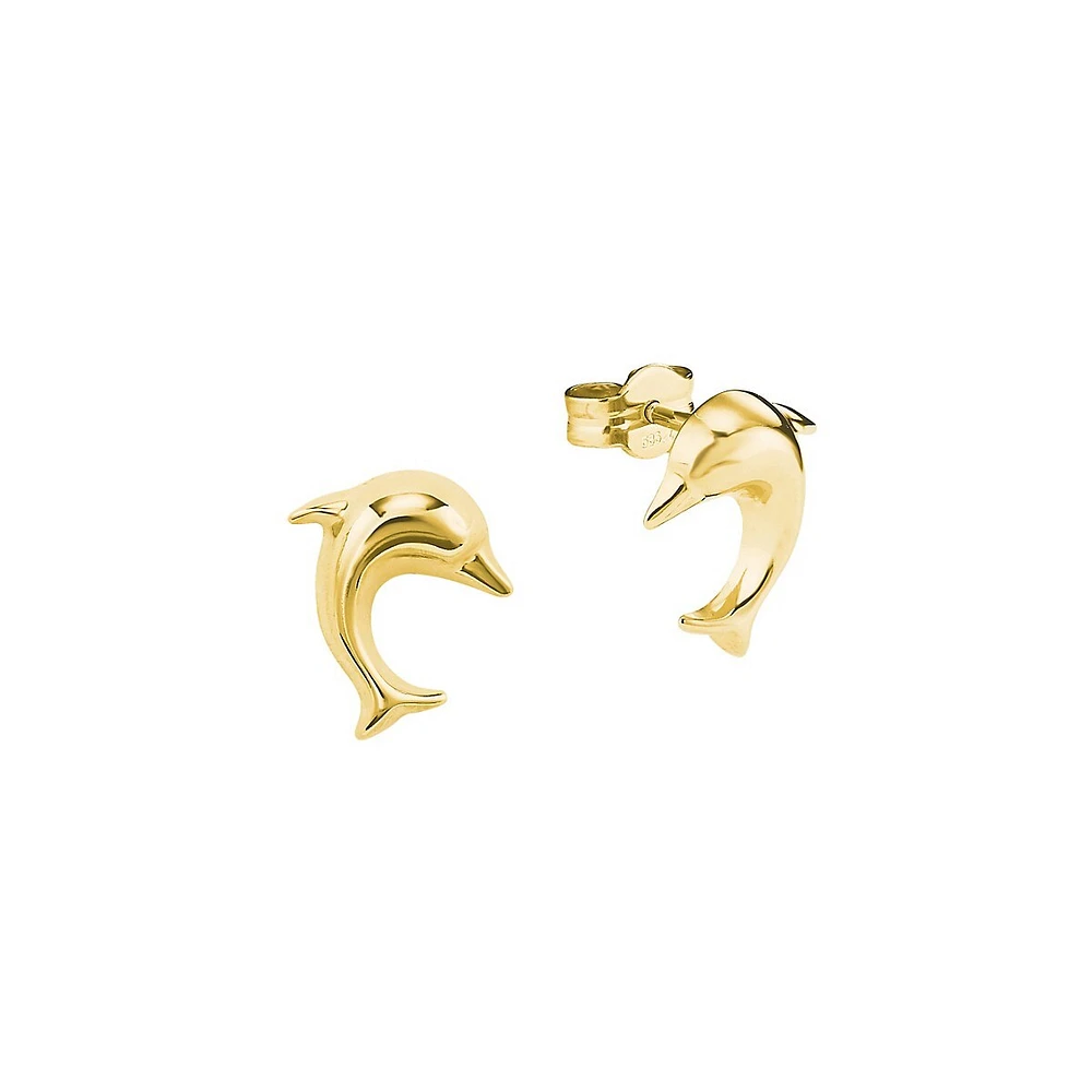 14K Yellow Gold Dolphin Stud Earrings