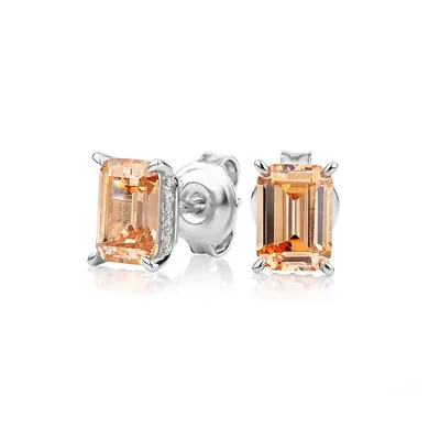 Emerald Cut And Round Brilliant Stud Earrings With 2.24 Carats* Of Signature Simulant Diamonds In Sterling Silver