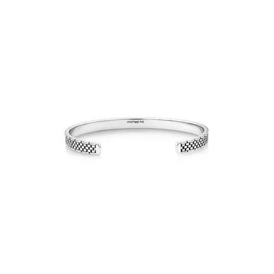 Men's Link Pattern Textured Cuff Bangle In Sterling Silver
