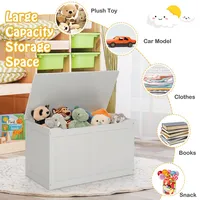 Wooden Toy Box Kids Storage Chest Bench W/ Flip-top Lid & Safety Hinge