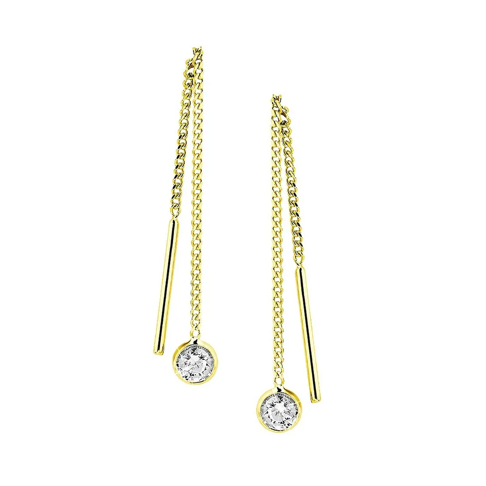 9K Yellow Gold & Cubic Zirconia Pull Through Earrings