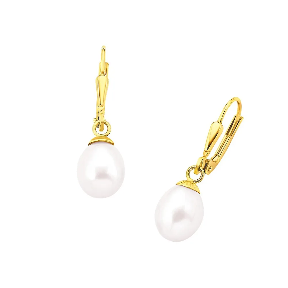 9K Yellow Gold & Freshwater Cultured Pearl Drop Earrings