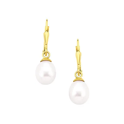 9K Yellow Gold & Freshwater Cultured Pearl Drop Earrings