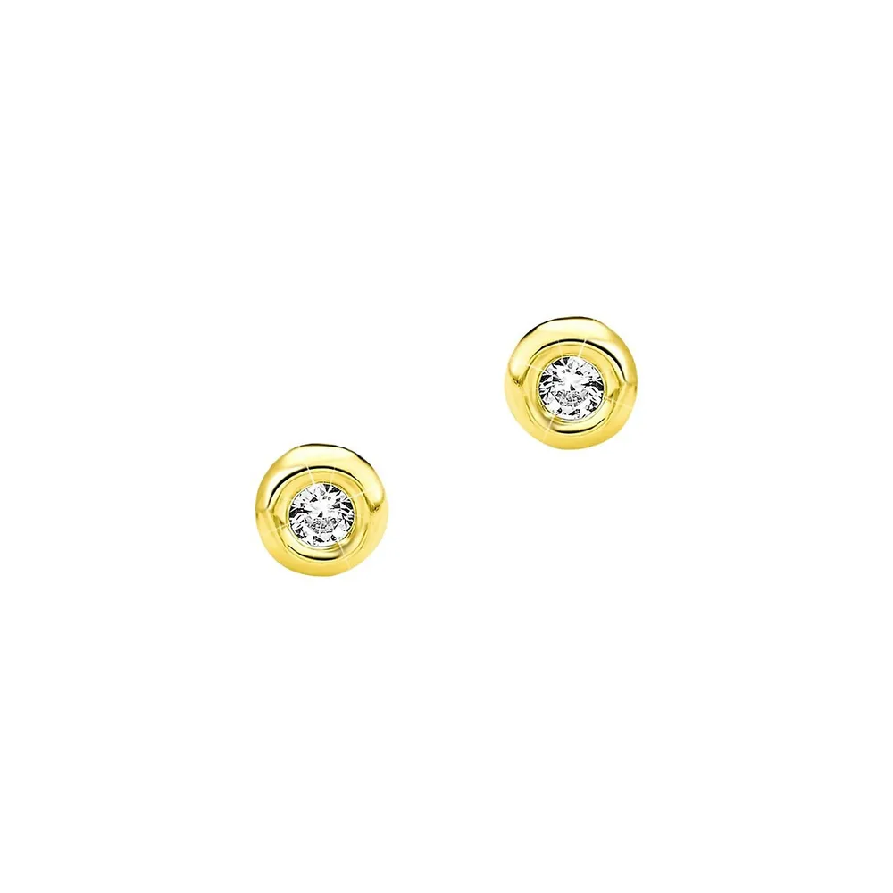 Basic 9K Yellow Gold & White Cubic Zirconia Stud Earrings