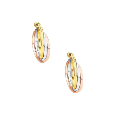 Creoles 9K Two-Tone Gold & Rhodium-Plated Huggie Earrings