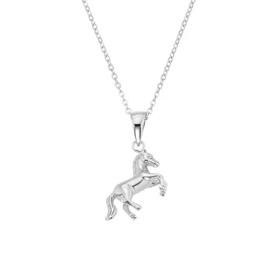 Kid's Rhodium-Plated Sterling Silver Horse Pendant Necklace
