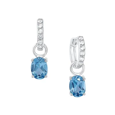 Rhodium-Plated Sterling Silver, White & Blue Cubic Zirconia Drop Earrings