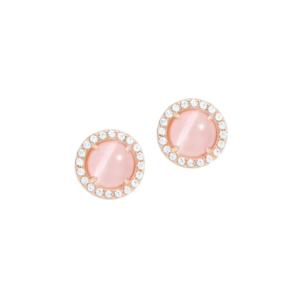 Rose Goldplated Sterling Silver, Pink Gemstone & White Cubic Zirconia Stud Earrings