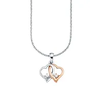 Rhodium-Plated, Rose Goldplated Sterling Silver & Cubic Zirconia Intertwined Hearts Pendant Necklace