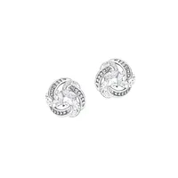 Rhodium-Plated Sterling Silver & Cubic Zirconia Knot Stud Earrings