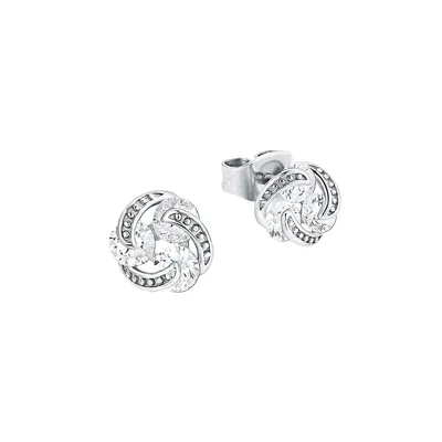 Rhodium-Plated Sterling Silver & Cubic Zirconia Knot Stud Earrings