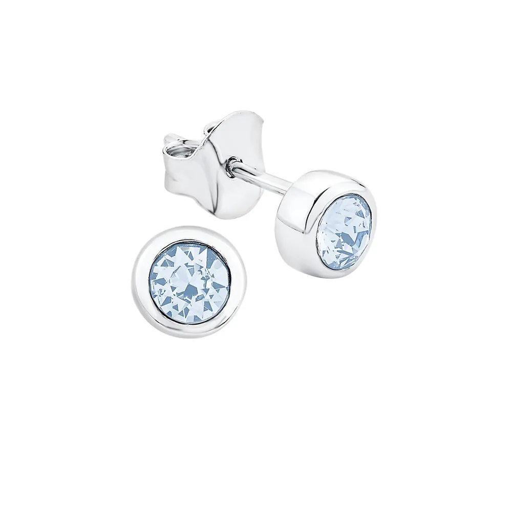 Rhodium-Plated Sterling Silver & Aquamarine Swarovski Crystal Stud Earrings