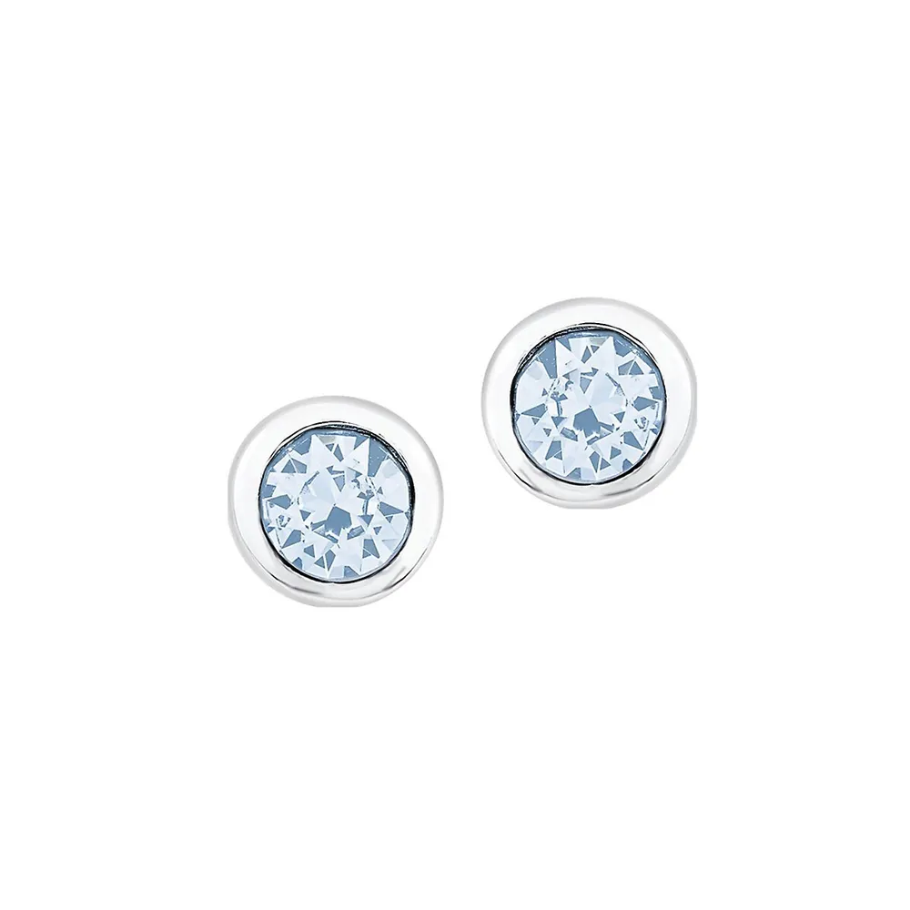 Rhodium-Plated Sterling Silver & Aquamarine Swarovski Crystal Stud Earrings