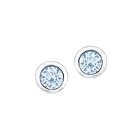 Rhodium-Plated Sterling Silver & Aquamarine Swarovski Crystal Stud Earrings