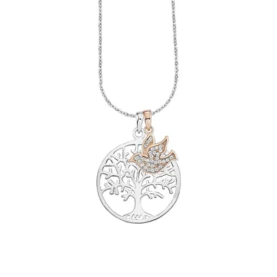 Rhodium-Plated, Rose Goldplated Sterling Silver & Cubic Zirconia Pendant Necklace