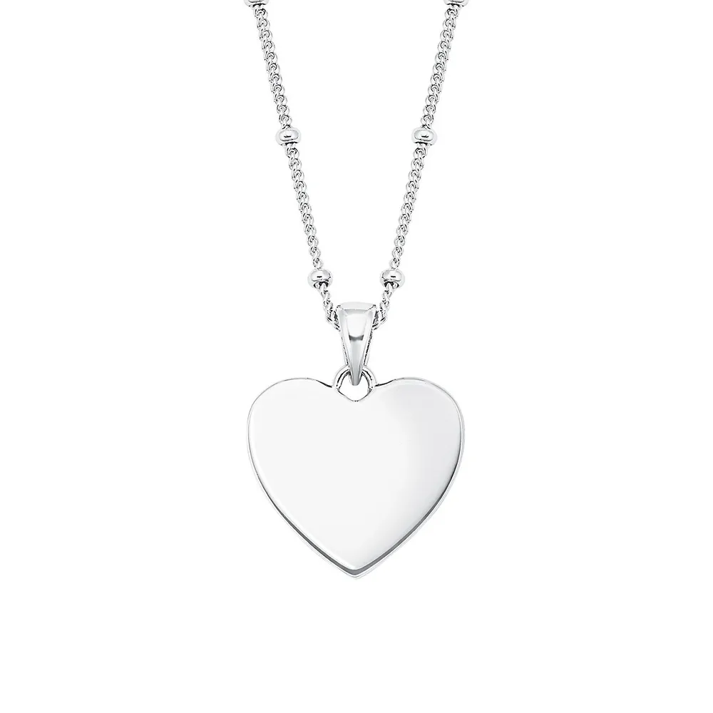 Rhodium-Plated Sterling Silver Heart Pendant Necklace