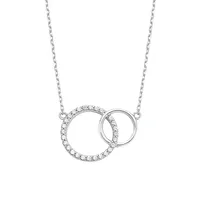 Rhodium-Plated Sterling Silver & White Cubic Zirconia Round Pendant Necklace
