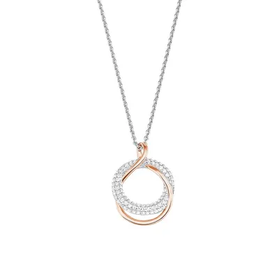 Collier à pendentif rond en argent sterling rhodié et plaqué or rose avec cristaux blancs