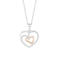 Rhodium-Plated, Rose Goldplated Sterling Silver & White Cubic Zirconia Heart Pendant Necklace