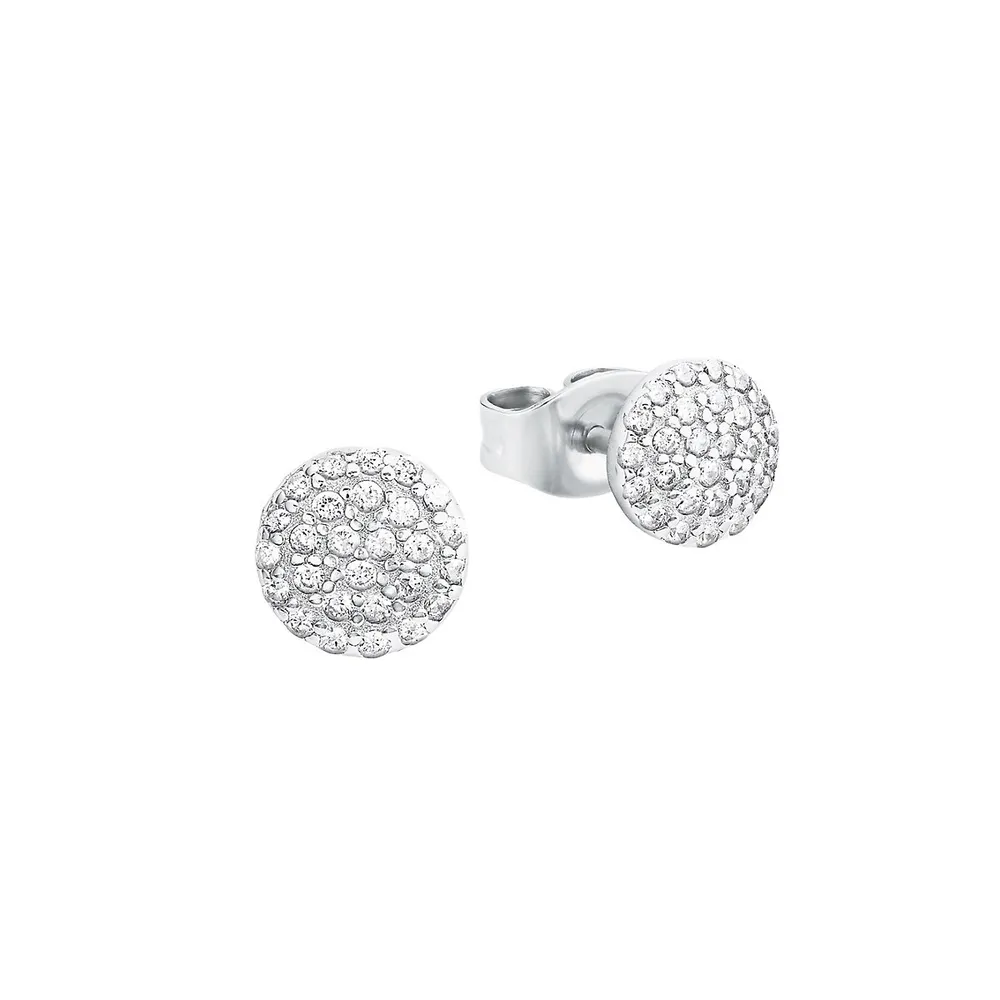 Boutons d'oreilles ronds en argent sterling rhodié avec cristaux blancs