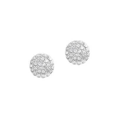 Round Rhodium-Plated Sterling Silver & White Cubic Zirconia Stud Earrings