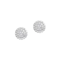 Boutons d'oreilles ronds en argent sterling rhodié avec cristaux blancs