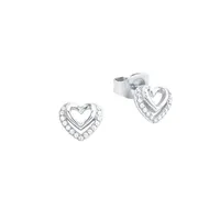 Rhodium-Plated Sterling Silver & Cubic Zirconia Heart Earrings