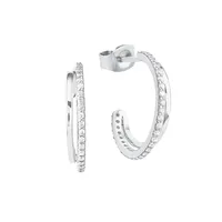 Rhodium-Plated Sterling Silver & Cubic Zirconia C-Hoop Earrings