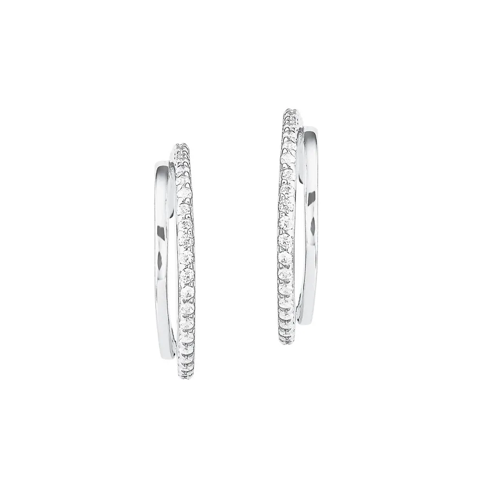 Rhodium-Plated Sterling Silver & Cubic Zirconia C-Hoop Earrings