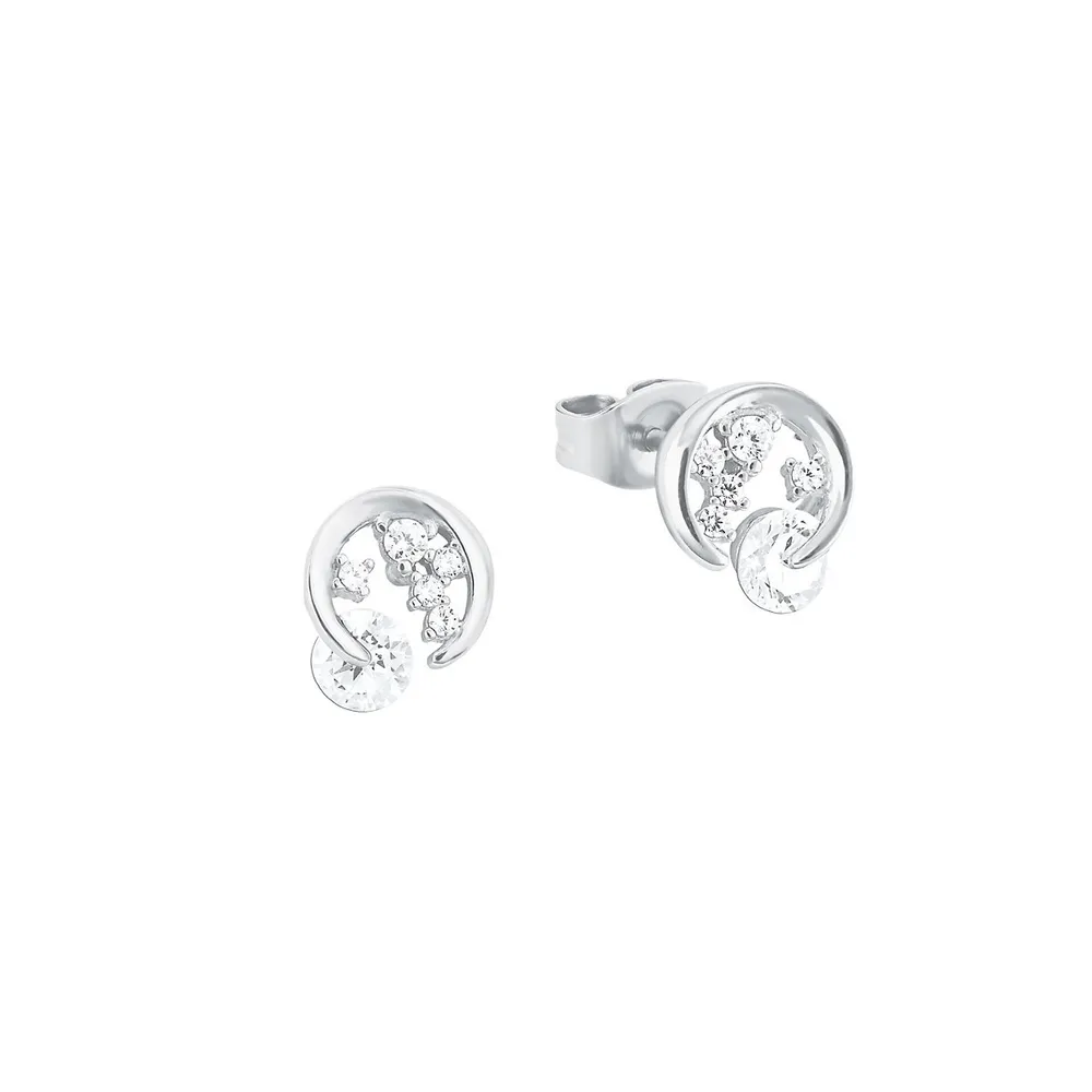 Rhodium-Plated Sterling Silver & Cubic Zirconia Stud Earrings