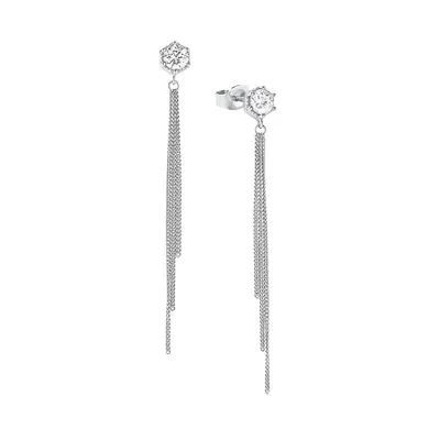 Rhodium-Plated Sterling Silver & Cubic Zirconia Chain Pendant Earrings