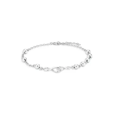 Basic Infinity Rhodium-Plated Sterling Silver Beaded Bracelet