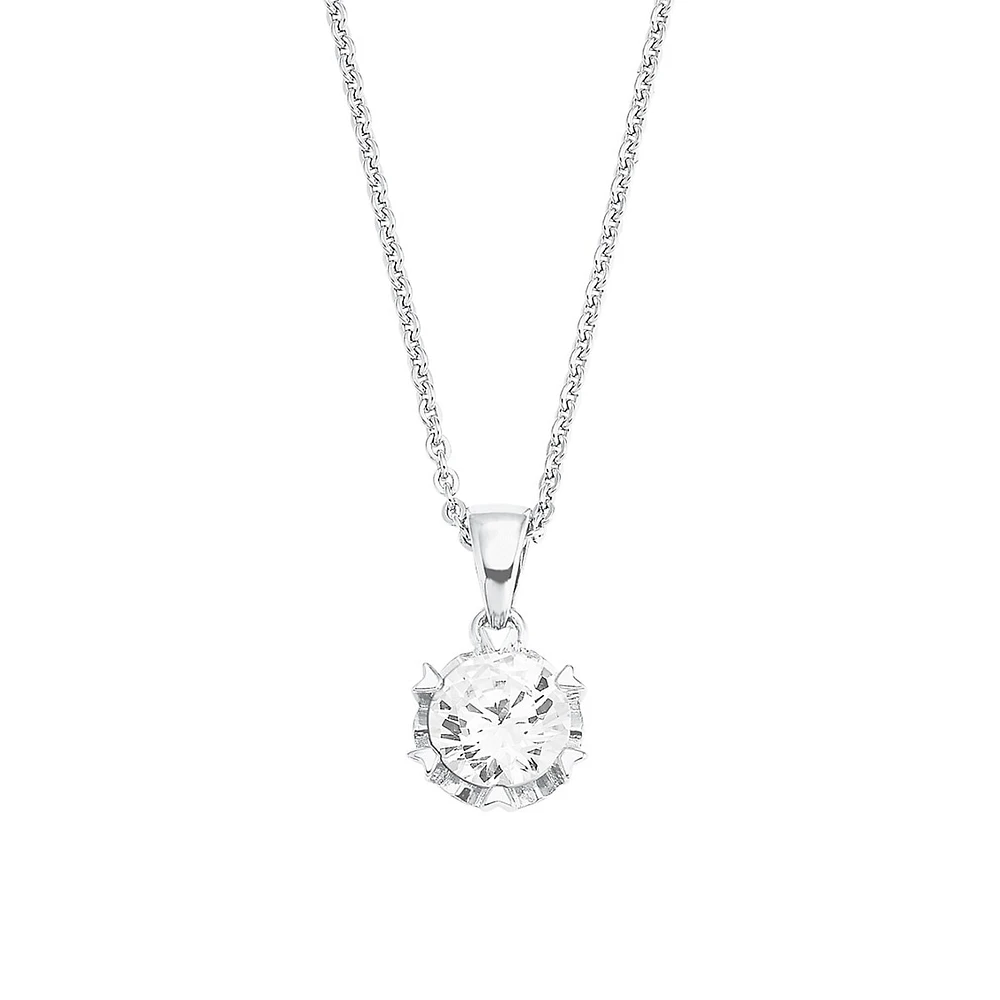 Rhodium-Plated Sterling Silver & White Cubic Zirconia Pendant Necklace