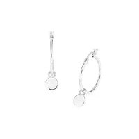 Rhodium-Plated Sterling Silver Creoles Coin Pendant Hoop Earrings