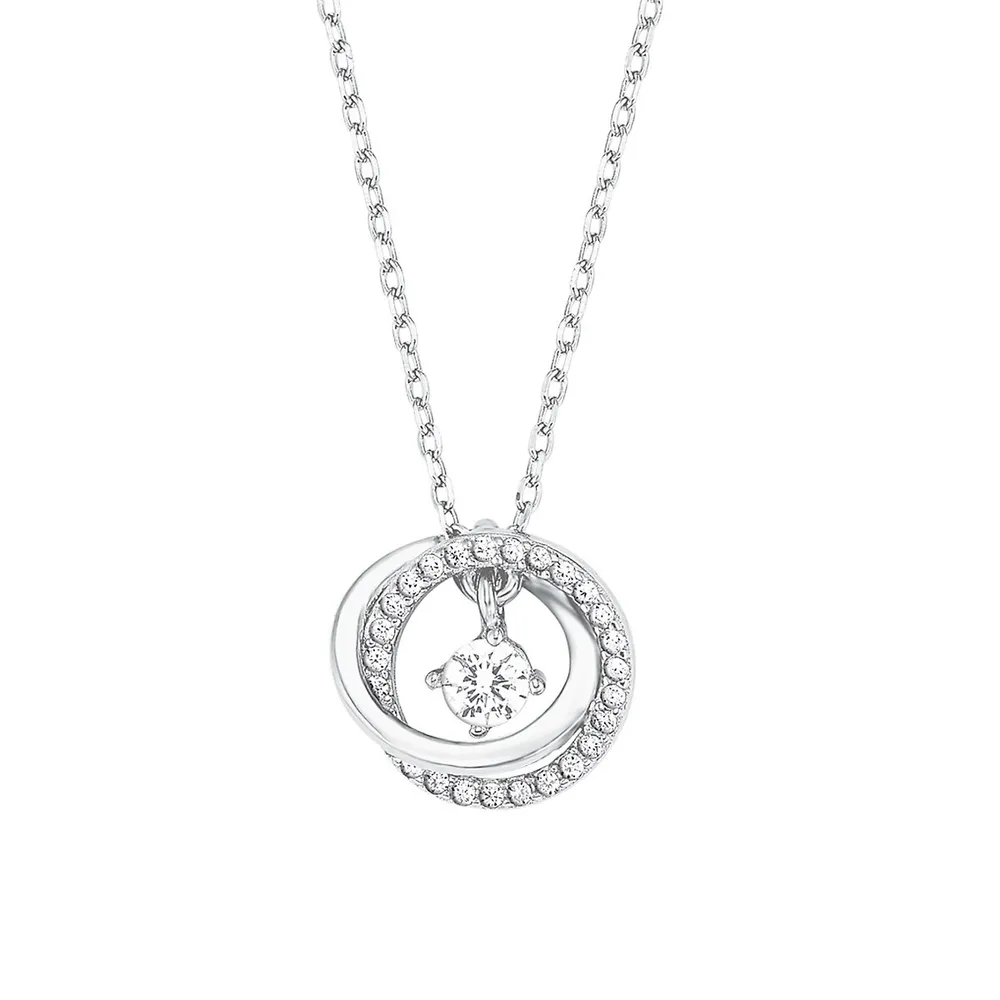 Rhodium-Plated Sterling Silver & White Cubic Zirconia Pendant Necklace