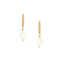 Main Creoles Goldplated Sterling Silver & 10 x 11MM Freshwater Pearl Drop Earrings