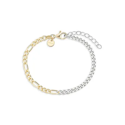 Goldplated & Sterling Silver Chain-Link Bracelet- 6.29"
