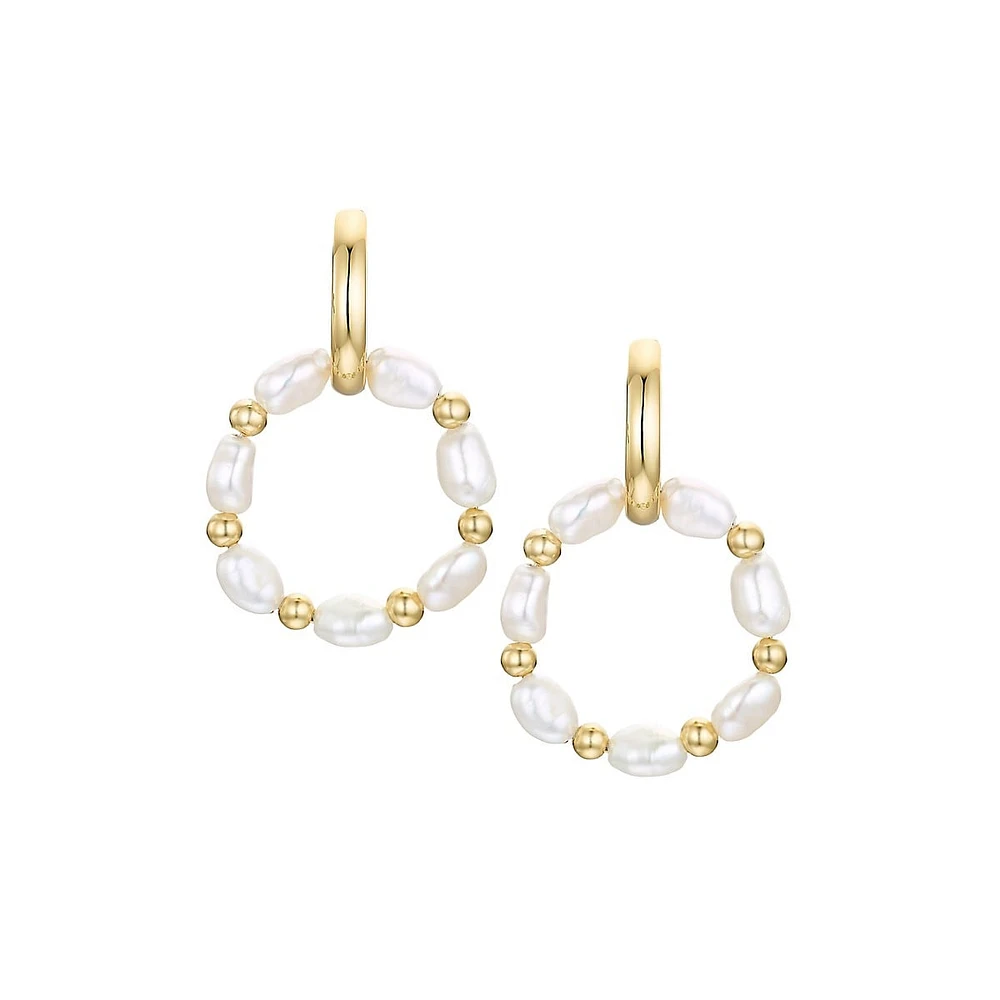 Creoles Goldplated Sterling Silver & 6.75MM Freshwater Cultured Pearl Interlock Earrings