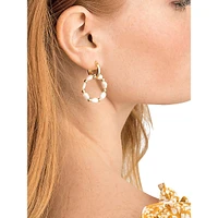 Creoles Goldplated Sterling Silver & 6.75MM Freshwater Cultured Pearl Interlock Earrings