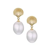 Main IP Goldplated Sterling Silver & 9MM Cultured Pearl Drop Seashell Earrings