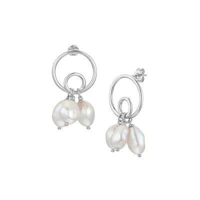 Main Collection Creoles 925 Sterling Silver 8MM x 9MM Pearl Earrings