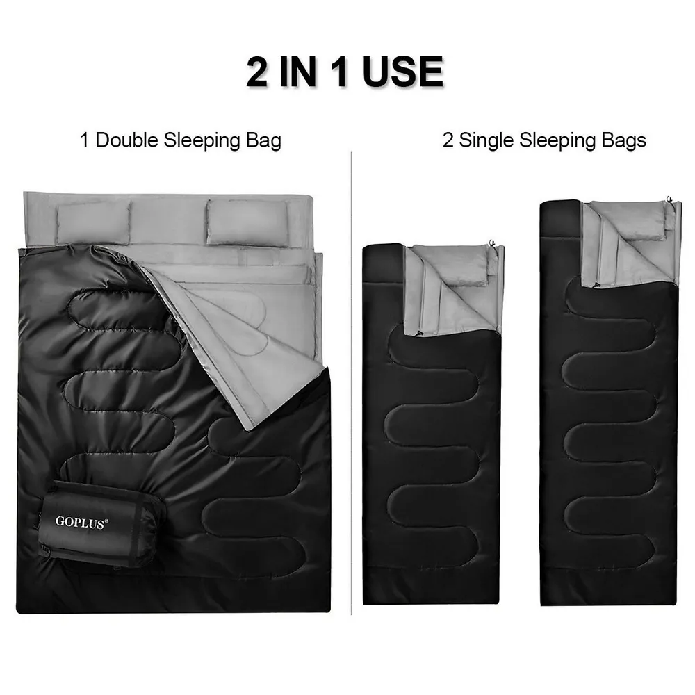 2 Person Sleeping Bag Waterproof W/ 2 Pillows Camping Queen Size Xl