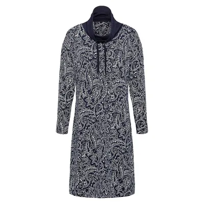 Soft Focus Cotton-Blend Long-Sleeve Paisley Dress