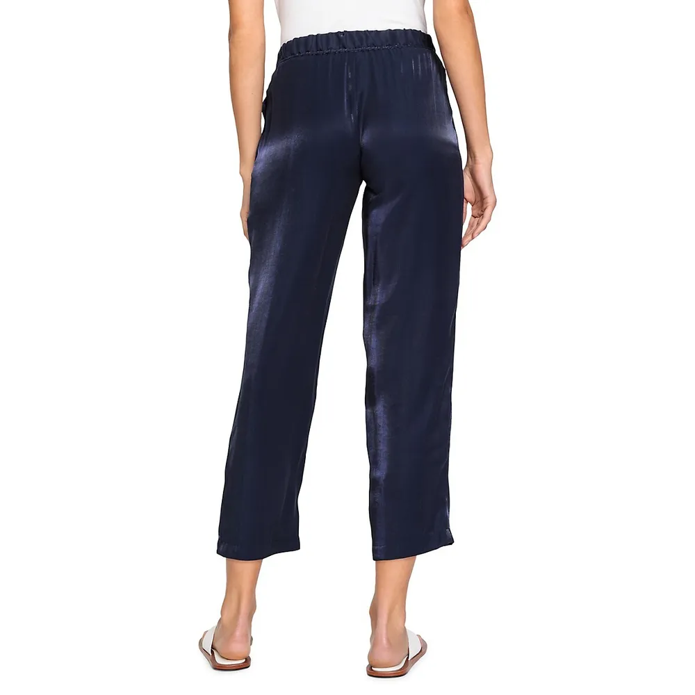 Slim satin trousers - Navy blue - Ladies