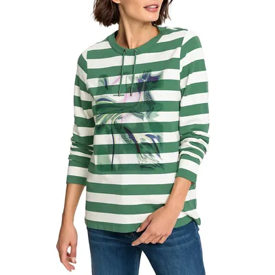 Pure Spirit Striped and Embellished Drawstring Top