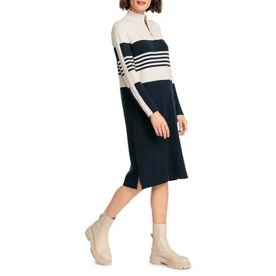 Vivid Colour Mockneck Striped Dress