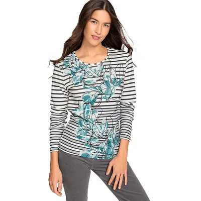 Abstract Floral & Striped Top