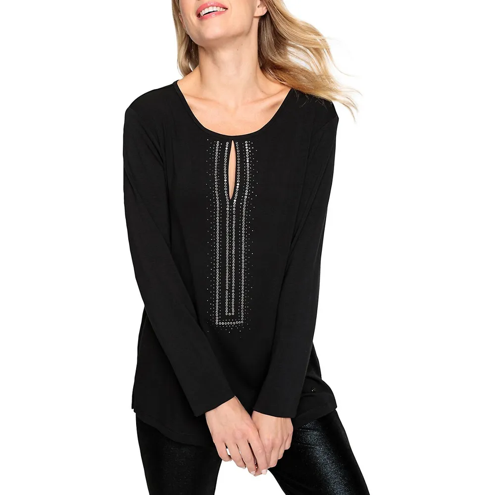 Long-Sleeve Keyhole Neckline T-Shirt