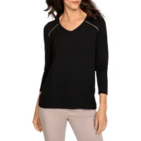 Long-Sleeve Mixed-Media V-Neck T-Shirt