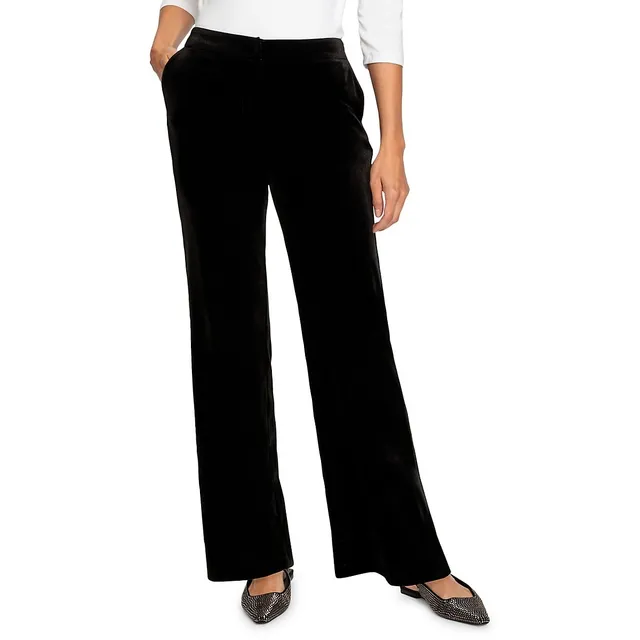 Wide-leg black velvet pants